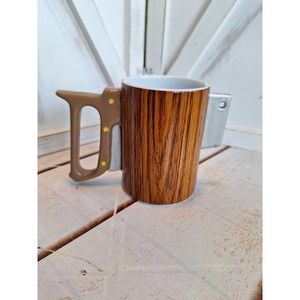 Brown and Silver Saw Shaped Coffee Mug Holds 14 Ounces One Hundred 80 Degrees